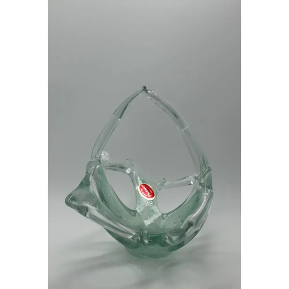 Vtg Murano Art Glass Green Hand Blown Stretched‎ Starfish Gazer Basket w/ Label